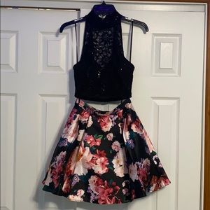 Macy’s Juniors’ 2Pc Lace Halter Top & Floral Skirt